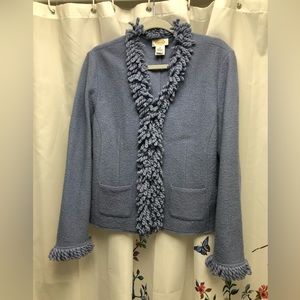 Talbots women’s boiled wool sweater jacket in Denim Blue.  Size M